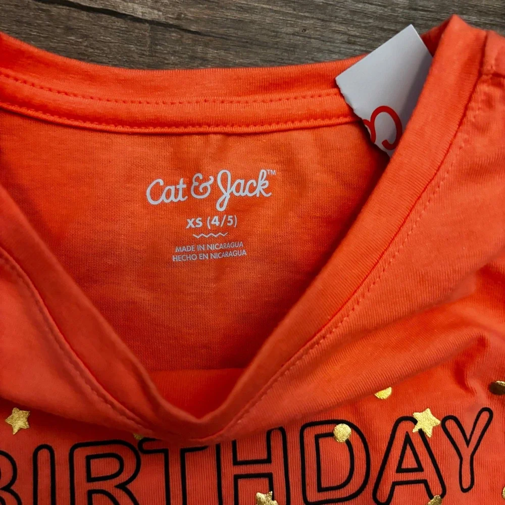 Cat Jack Orange Birthday‎ Wishes T Shirt Girls Size 4 5 Toddler Kids